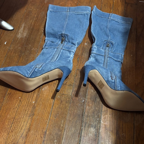 Denim Knee-High Stiletto Boots Size 11 🆕 - Picture 3 of 7